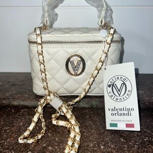 Valentino Orlandi Cream and Gold Mini Bag with Chain Strap